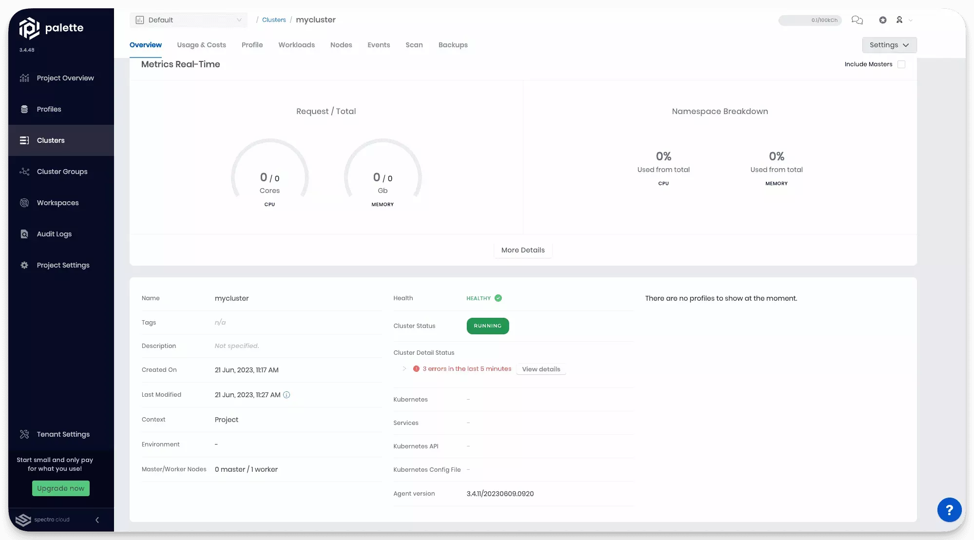 A view of an imported cluster&#39;s details page